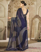 Joban Fashion Satin Organza Navy Blue Swarovski Saree - Distacart