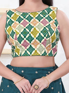 Joban Fashion Green Bandhani Sleeveless Back Open Blouse