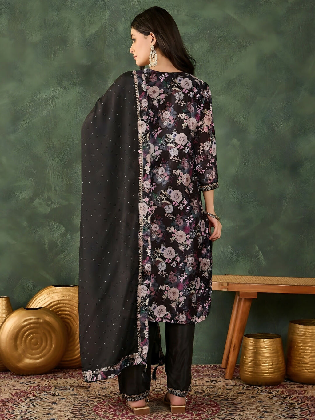 The52 Women's Beautiful Embroidery Work Chinon silk Fabric Straight Kurta Pant and Dupatta Set - Distacart