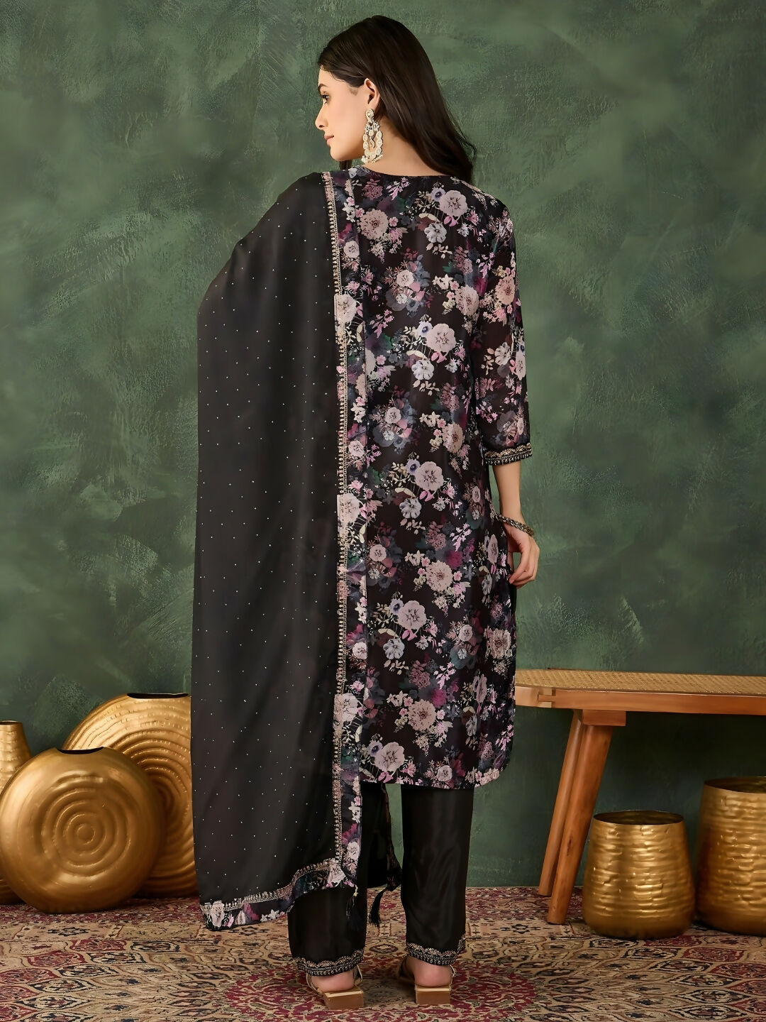 The52 Women's Beautiful Embroidery Work Chinon silk Fabric Straight Kurta Pant and Dupatta Set - Distacart