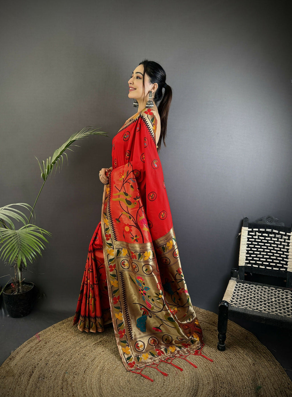 Joban Fashion Red Paithani Soft Silk Meenakari Saree - Distacart