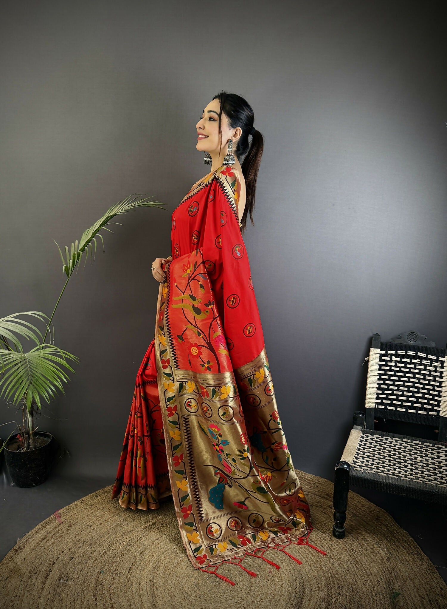 Joban Fashion Red Paithani Soft Silk Meenakari Saree - Distacart