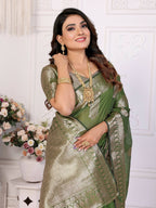 Aastha Fashion Mehndi Soft Organza Silk Weaving Saree - Distacart