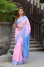 Beatitude Pink Slub Cotton Floral Jamdani Saree