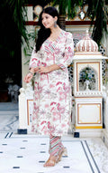Miravan Women's Cotton Light Pink Floral Printed Straight Pakistani Style Kurta And Palazzo