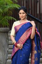 Beatitude Blue Cotton Banarasi Saree