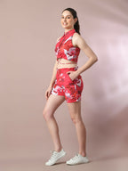 Myshka Women's Multi Printed Shirt Collar Party Top With Shorts Co-ord set