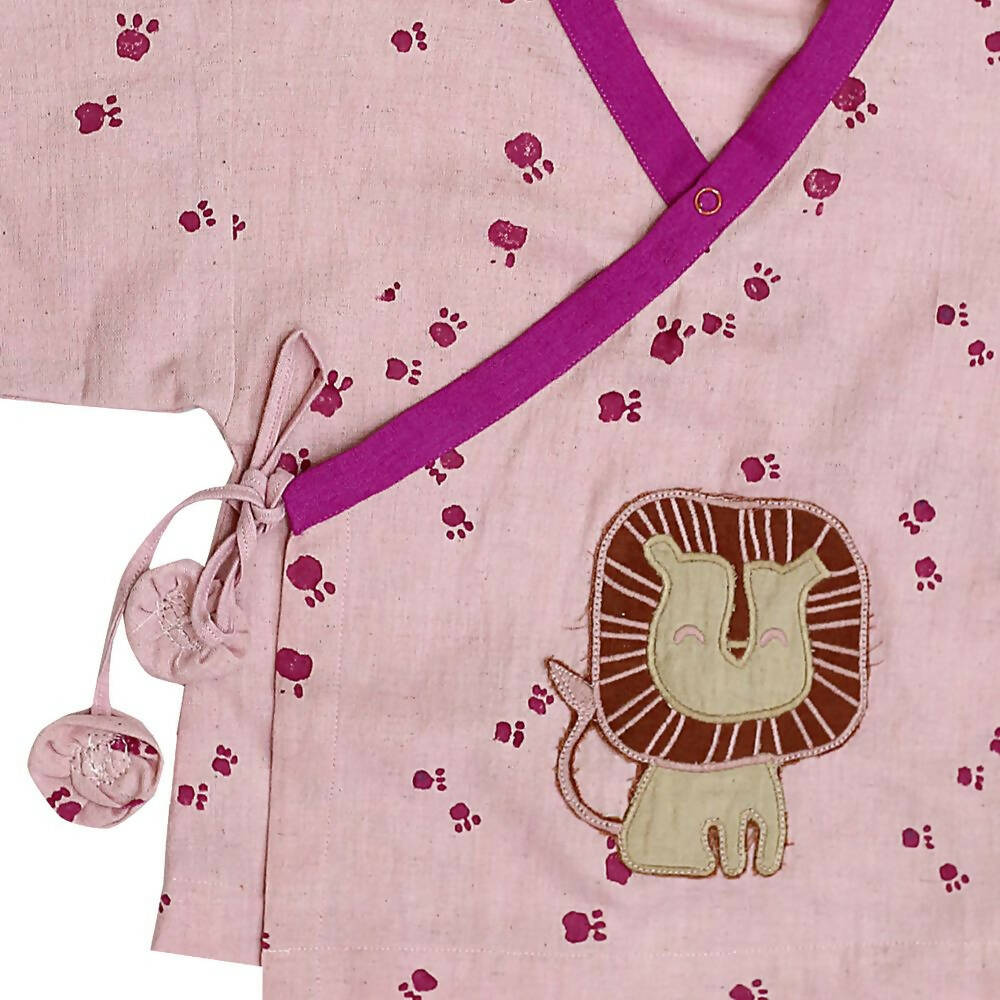 Mhyssa Mufasa Half Sleeve Wrap Style Pink T-shirt With Shorts Set For Kids