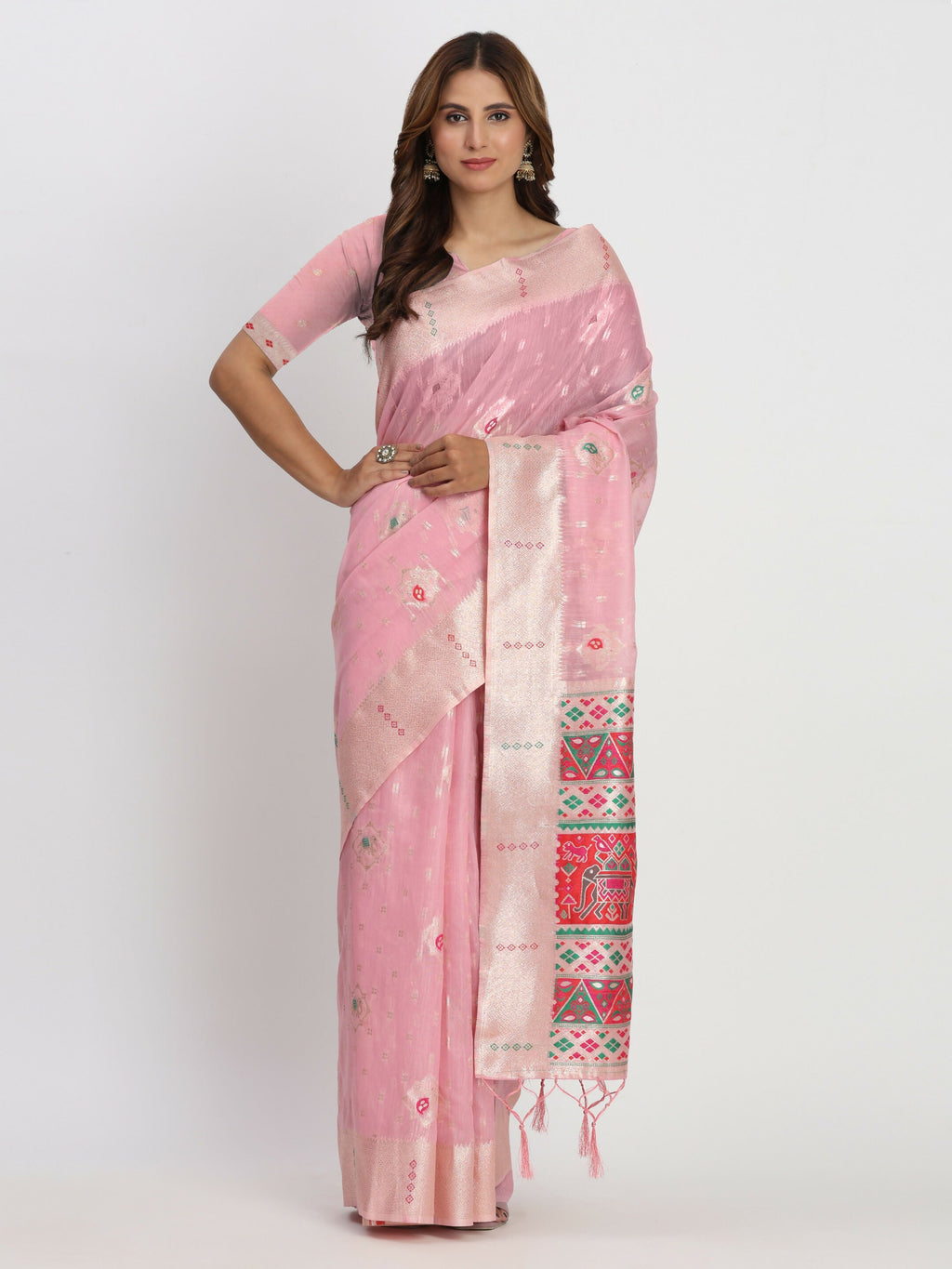 Shree Shyam Fashion Linen Cotton Light Pink Saree - Distacart