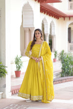 Joban Fashion Yellow Readymade Kurta Set With Sequence embroidery Work - Distacart