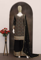 Anaita Black Embroidered Faux Georgette Unstitched Plazo Suit - Distacart