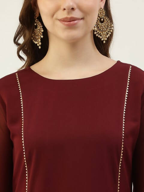 FIORRA Women's Maroon Poly Crepe Straight Kurta Pant With Dupatta