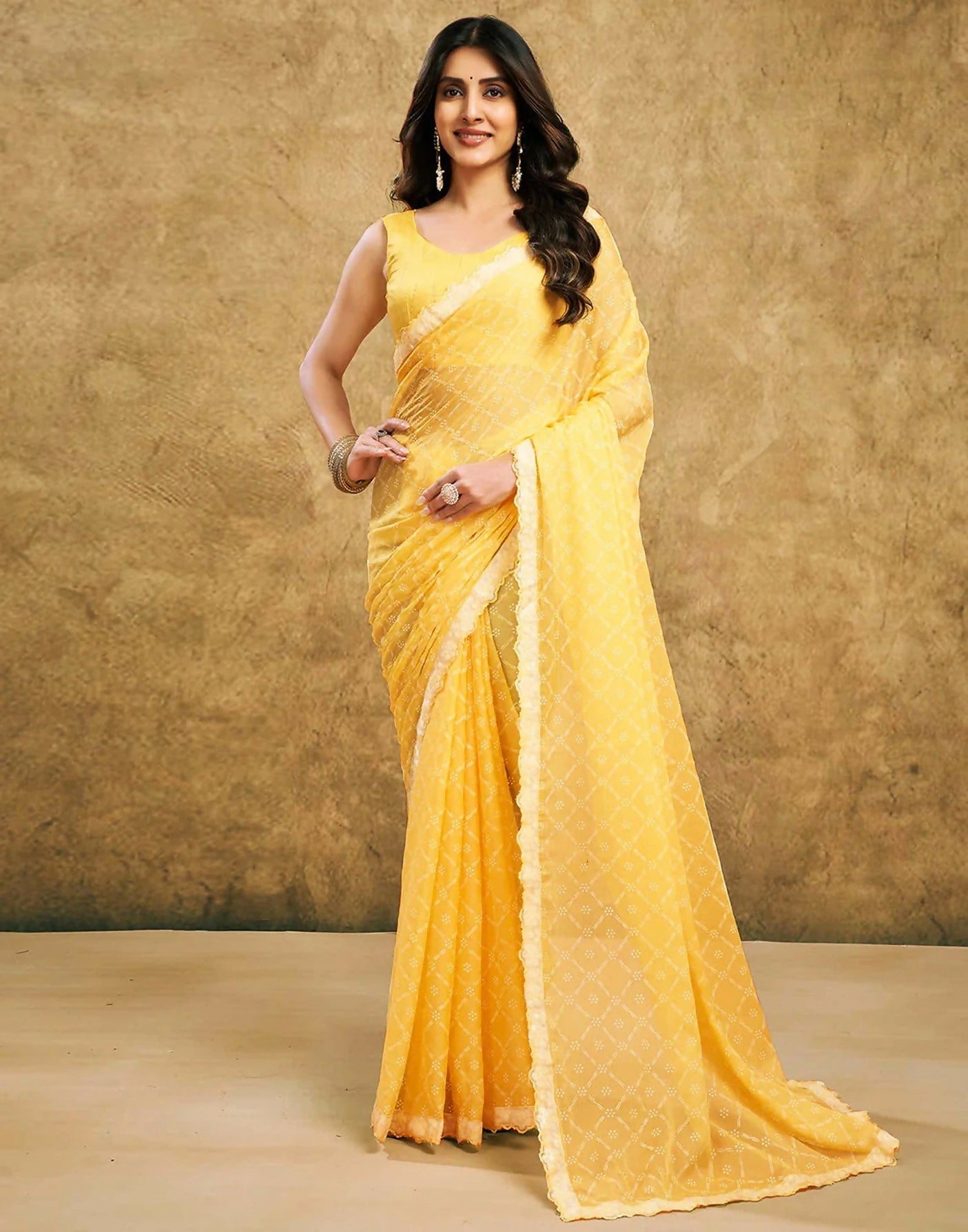 Joban Fashion Chiffon Light Yellow & White Printed Saree - Distacart