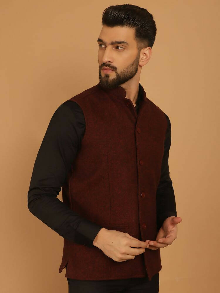 Even Apparels Pure Wool Nehru Jacket - Maroon
