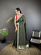 Joban Fashion Dark Green Bandhej Bandhani Vichitra Silk Bandhani Prints Saree - Distacart