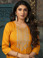 Vamika Chinon Embroidery Mustard Party Wear/Casual Wear/Office Wear Kurta Set/Suit