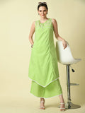 Myshka Women's Green Embroidered Kurta With Palazzo