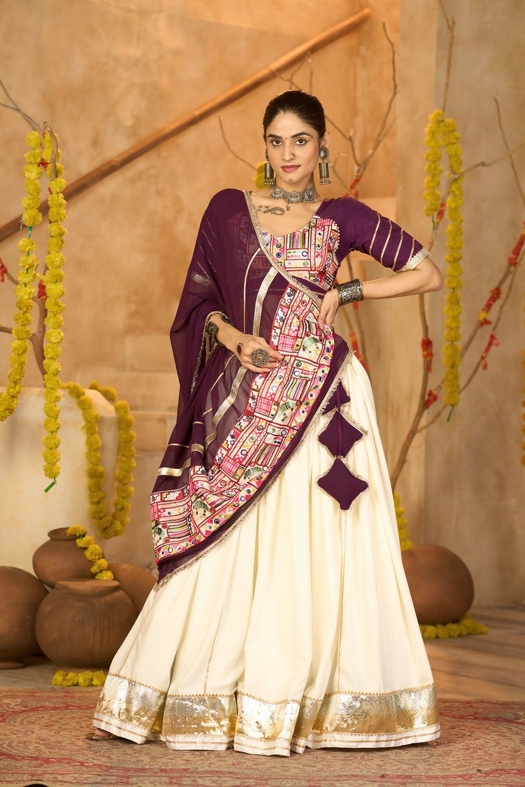 AI Fashion Off White Crepe Designer Navratri Wear Lehenga Choli Collection