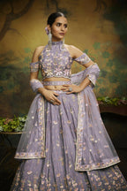 House of Panchhi Mauve Pure Georgette Sequins with heavy Zarkan embroidery Lehenga choli & Dupatta