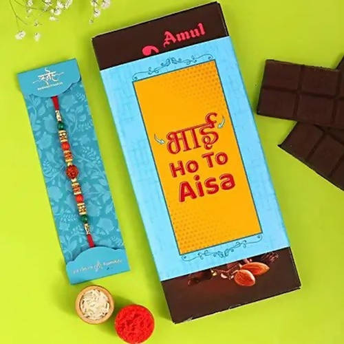 Rudraksha Rakhi & Bhai Ho To Aisa Amul Chocolate Sleeve