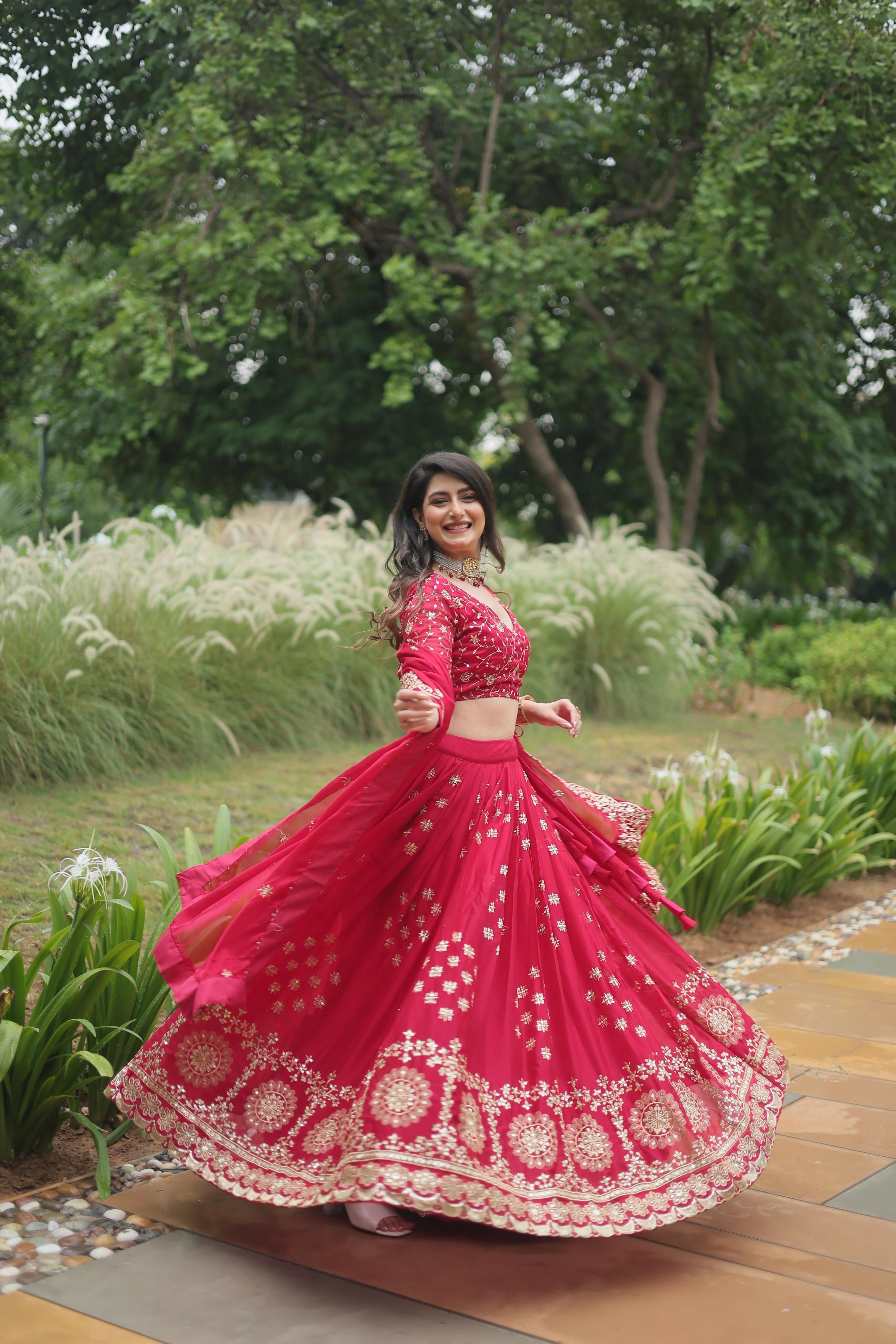 Lorenvalley Ranipink Rangoli Silk Heavy Sequins & Thread Embroidered work Lehenga Choli