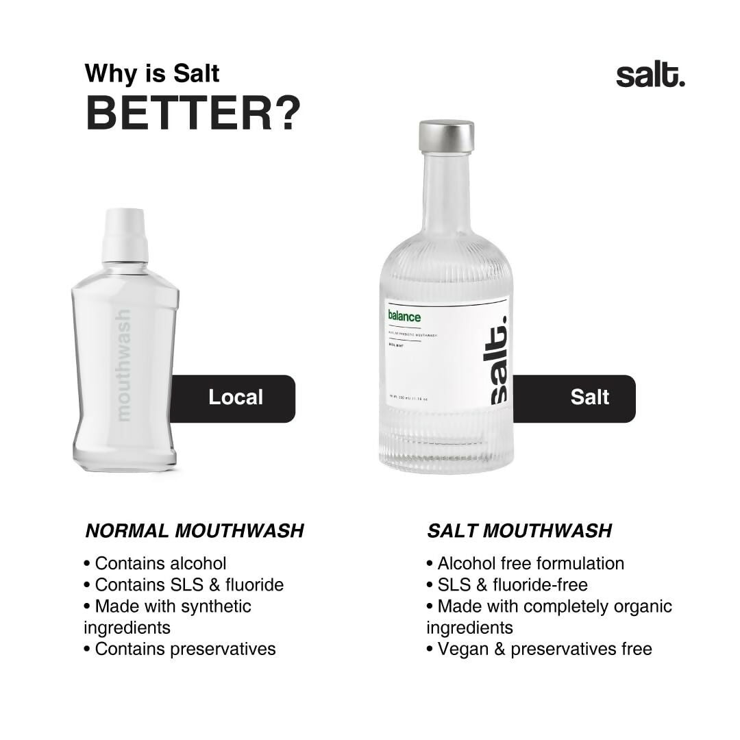 Salt. Oral Care Balance Mouthwash Natural Alkaline Probiotic Mouthwash with Basil Mint