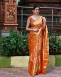 DEIANA'S Beautiful Designer Golden zari Soft Lichi Silk Saree - Orange