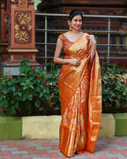 DEIANA'S Beautiful Designer Golden zari Soft Lichi Silk Saree - Orange