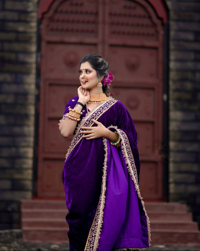 Joban Fashion Blue 9000 Velvet Party Wear Sarees - Distacart