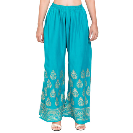 PAVONINE Rama Green Color Golden Printed Rayon Fabric Sharara For Women & Girls