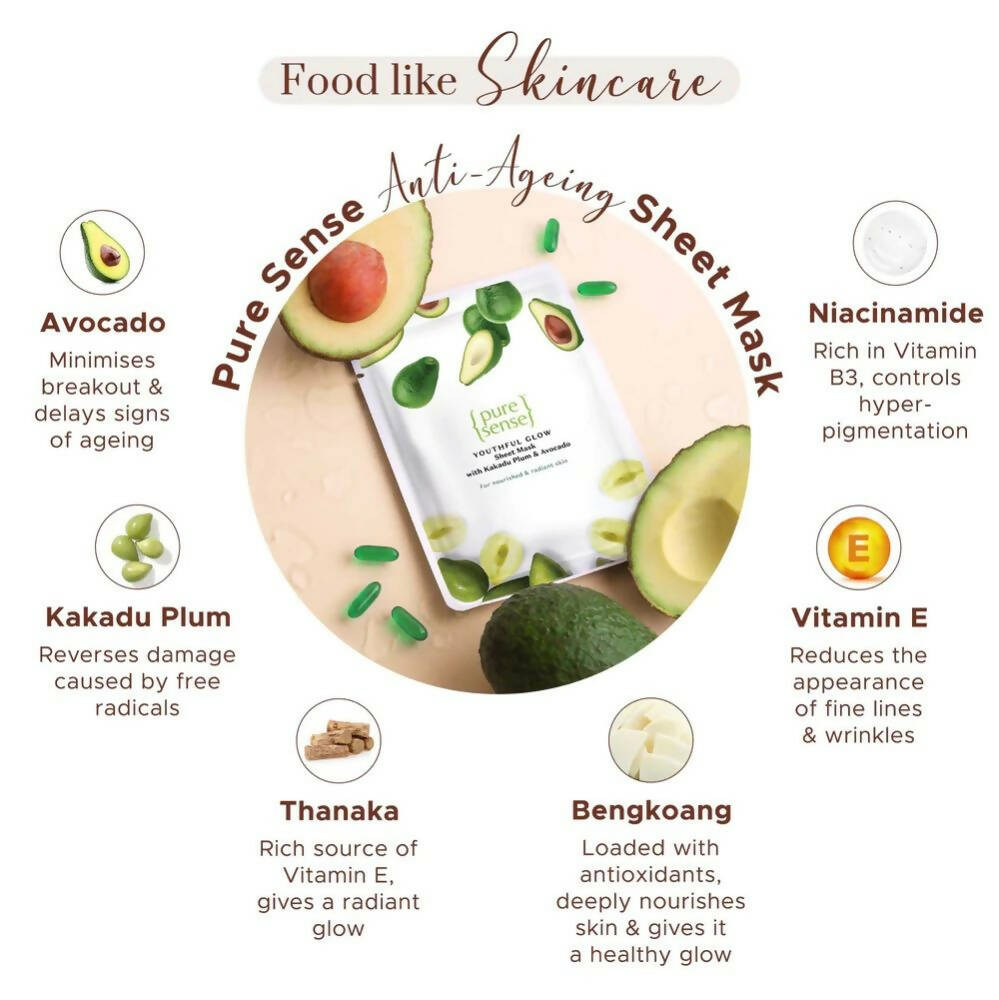 Pure Sense Youthful Glow Sheet Mask with Kakadu Plum & Avocado - Distacart