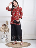 TAG 7 Women Floral Hem Design Flared Ethnic Palazzos