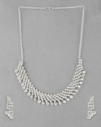 VOJ Silver Plated AD Stone Studded Necklace With Earrings Jewellery Set