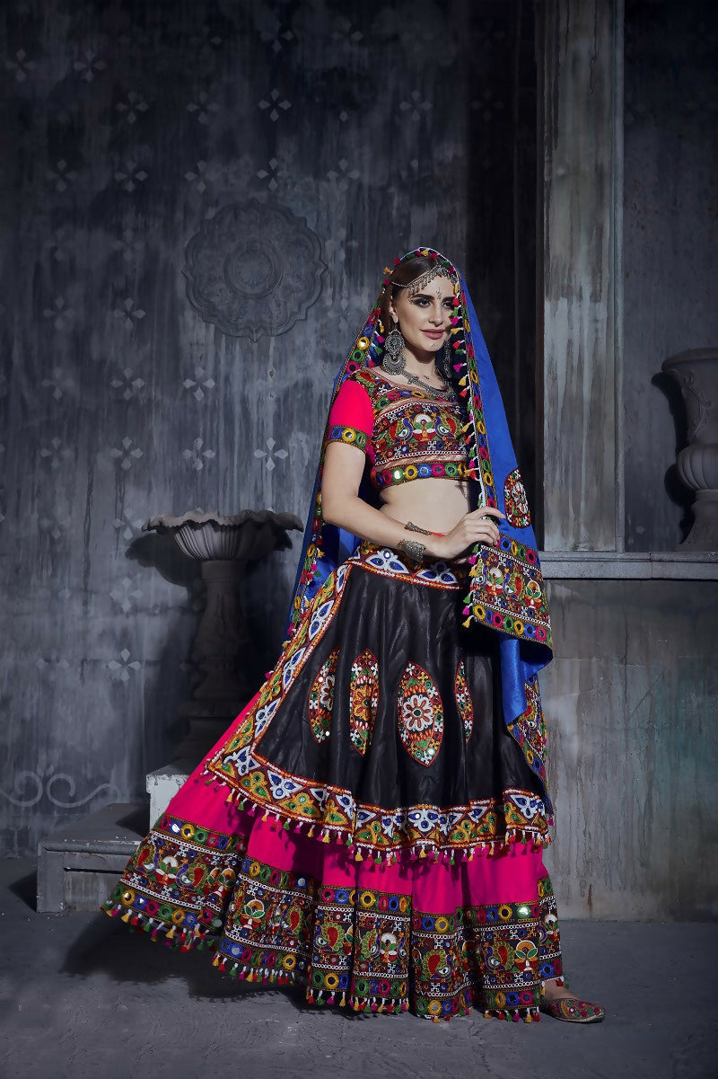 AI Fashion Black-Pink Art Silk Designer Navratri Lehenga Choli Collection