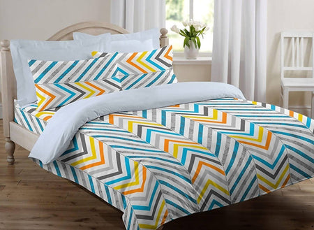 Vamika Printed Cotton White & Multicolor Bedsheet With Pillow Covers (LEOC_ZIGZAG_O)
