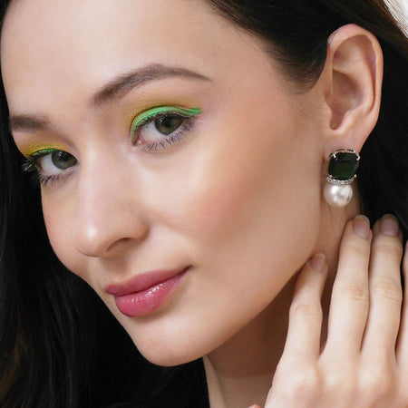 Jade Pearl Studs- Ruby Raang