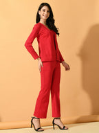 Myshka Women's Pink Solid Coat With Trousers