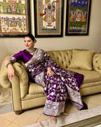 DEIANA'S Beautiful Designer Golden zari Soft Lichi Silk Saree - Wine