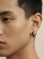 NVR Men's Black Rhodium Plated Geomatric Shaped Stud Earrings - Distacart