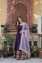 Joban Fashion Purple Georgette Sequence Embroidery Work Kurta Set - Distacart