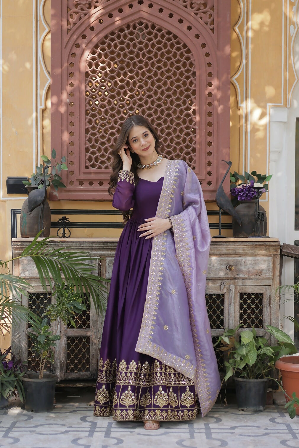 Joban Fashion Purple Georgette Sequence Embroidery Work Kurta Set - Distacart