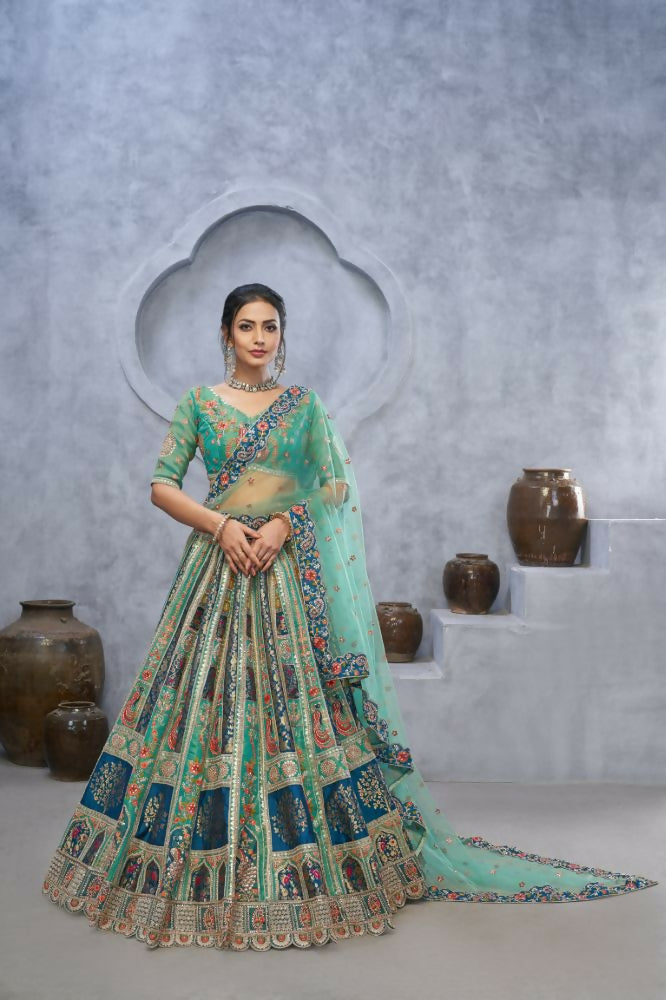 Kesar Fab Green Organza Embroidered Lehenga
