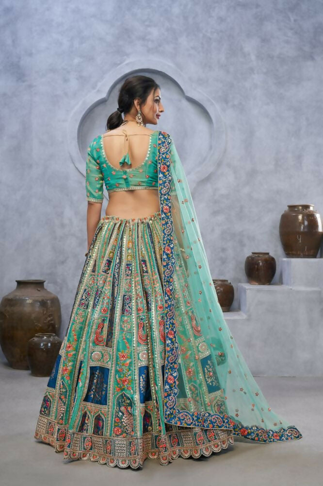 Kesar Fab Green Organza Embroidered Lehenga