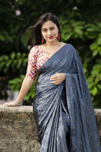 Grey Silk Blend Ethnic Motifs Saree with Unstitched Blouse - A2M