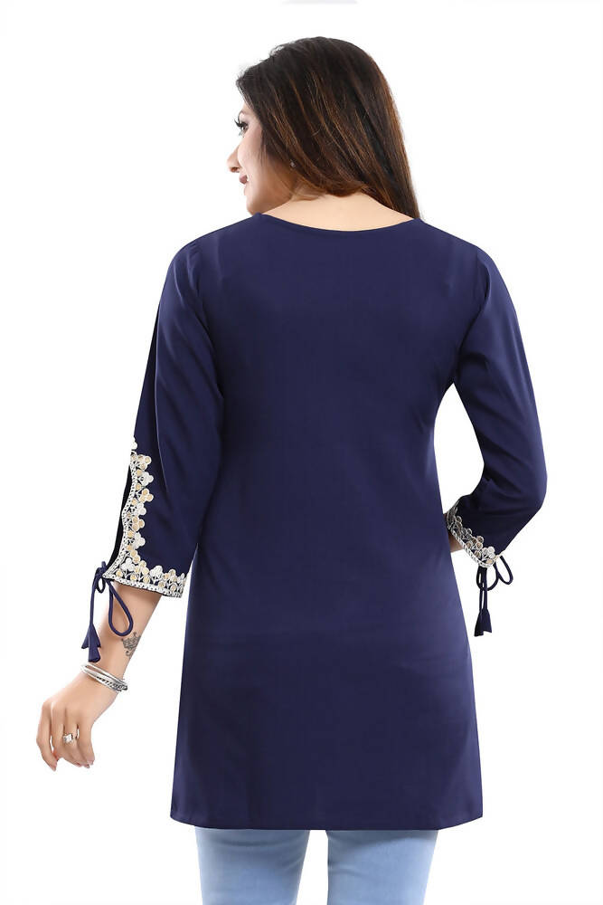 Snehal Creations Graceful Navy Blue Alluring Designer Kurti Tunic with Lace Detailing