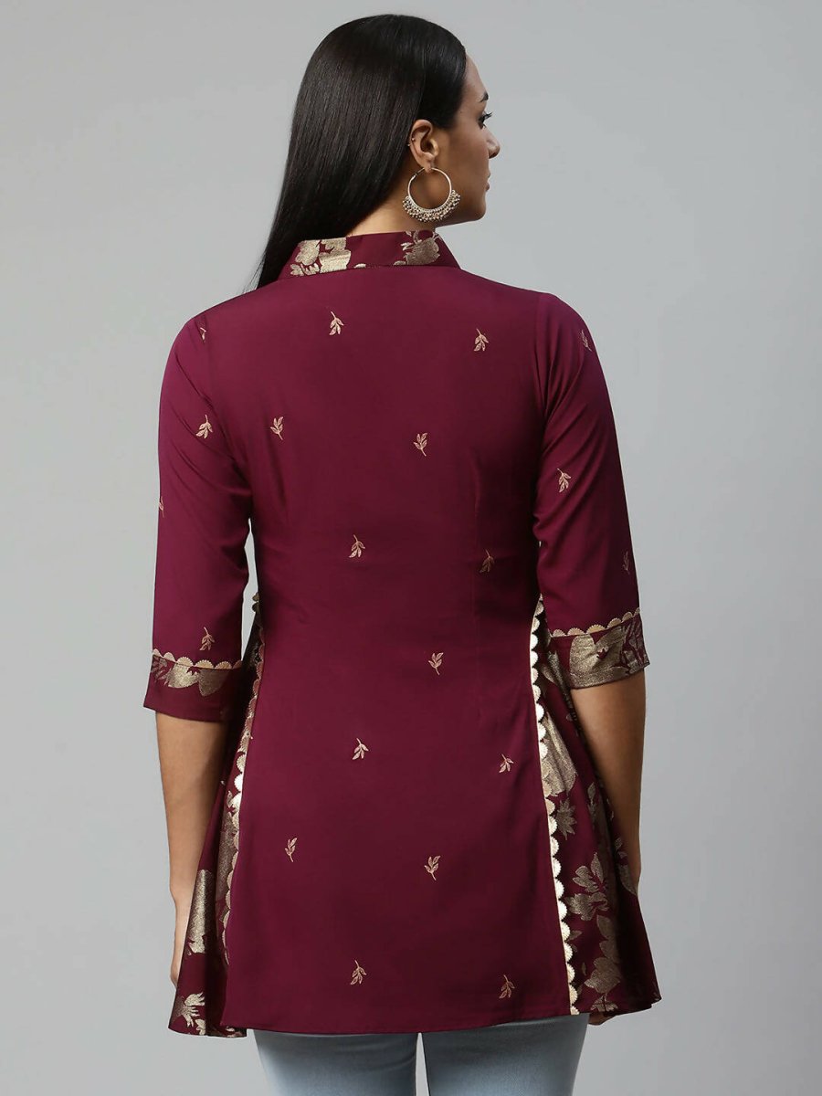 Ahalyaa Women Wine Crepe Printed Tunic - Distacart
