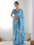 Designer Partywear Georgette Sky Fancy Saree - Durga