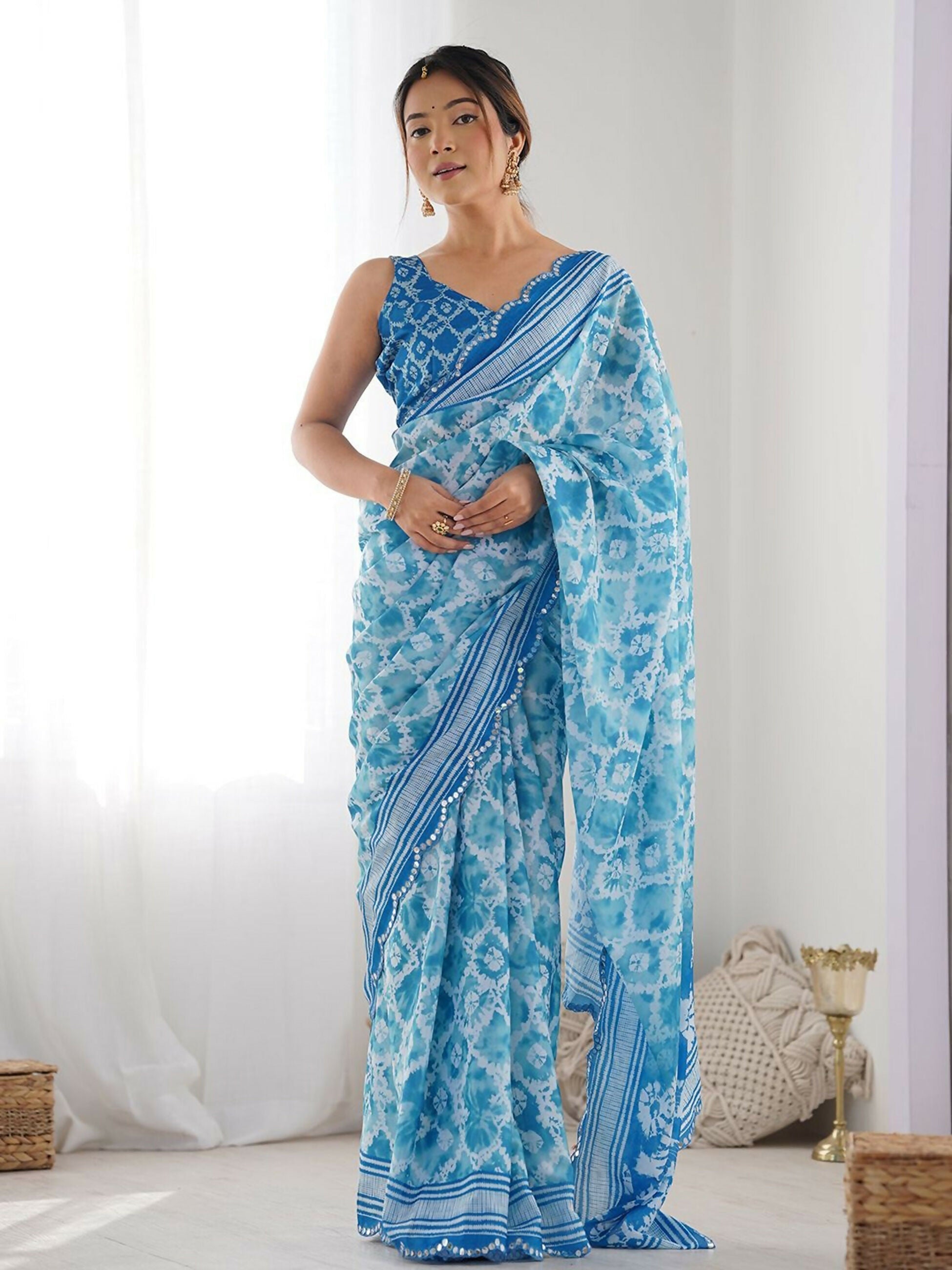 Designer Partywear Georgette Sky Fancy Saree - Durga