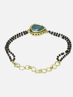 Women's Black Gold-Toned Gold-Plated Kundan Studded Charm Mangalsutra Bracelet - Ruby Raang - Distacart