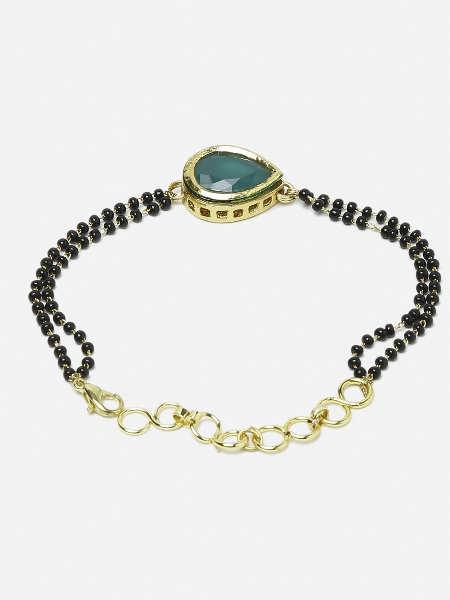 Women's Black Gold-Toned Gold-Plated Kundan Studded Charm Mangalsutra Bracelet - Ruby Raang - Distacart
